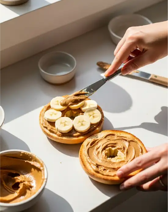 Step-by-step: adding almond butter and banana