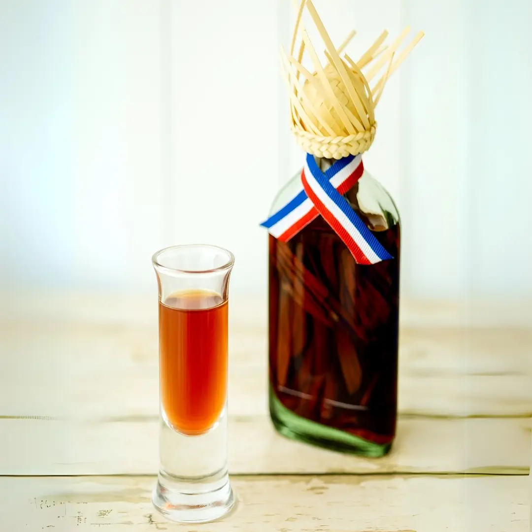 Traditional Mama Juana bottle with shot glass