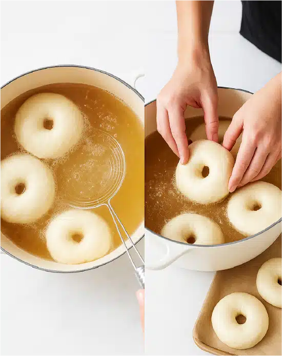 Boiling cottage cheese bagels before baking