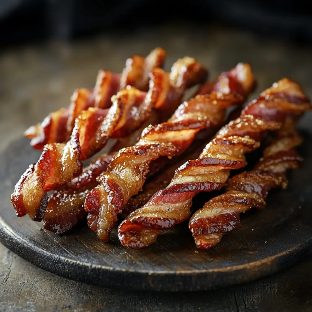 Brown sugar bacon twists served on platter