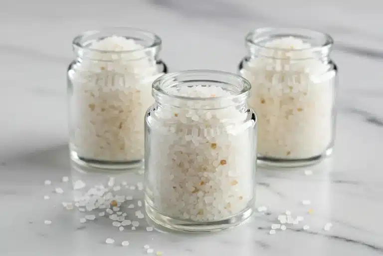 Salt and vinegar seasoning in a spice jar with powder scattered on table