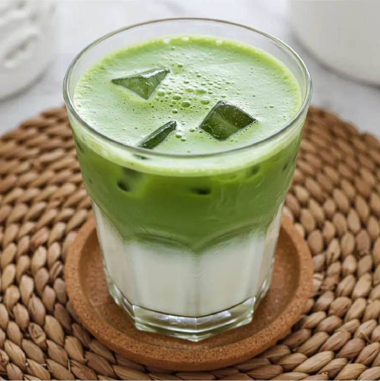 served matcha protein latte with cinnamon and spoon