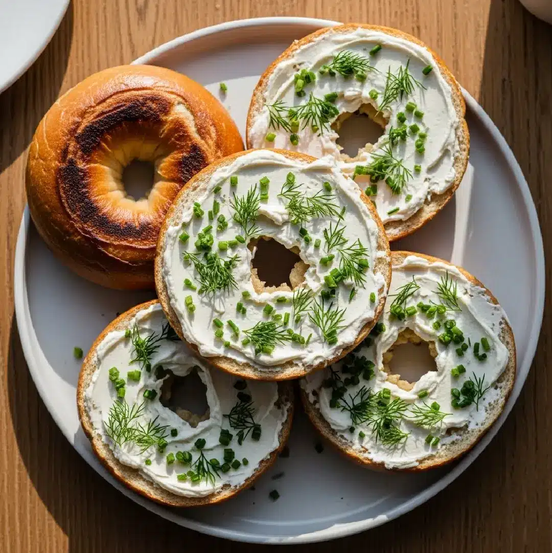Toasted high protein bagels with toppings