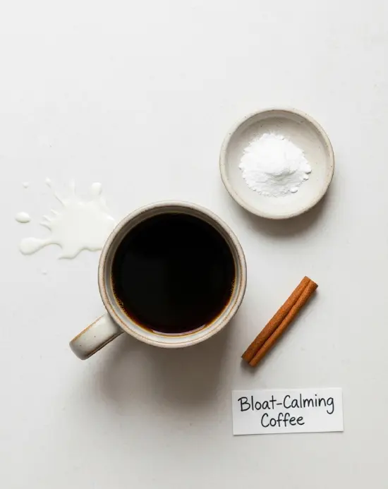 Baking Soda vs Apple Cider Vinegar: Which One Helps Bloating More? baking soda vs apple cider vinegar Cup of bloat-calming coffee with baking soda and cinnamon