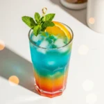 Blue Citrus Cooler mocktail in a highball glass with mint and orange garnish