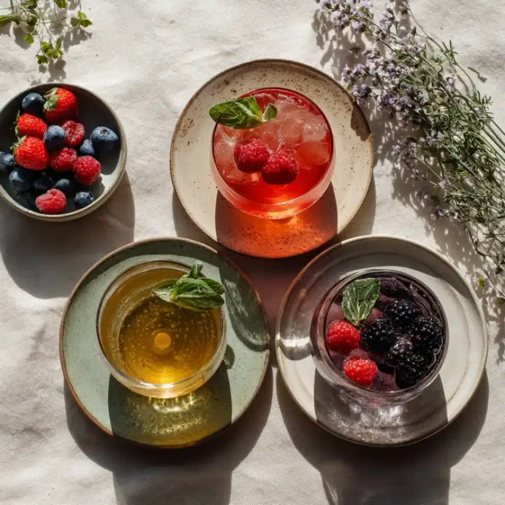 Blue Citrus Cooler Recipe (A Sunny Sip Without the Buzz) Blue Citrus Cooler Recipe Three Blue Citrus Coolers on a brunch table with snacks