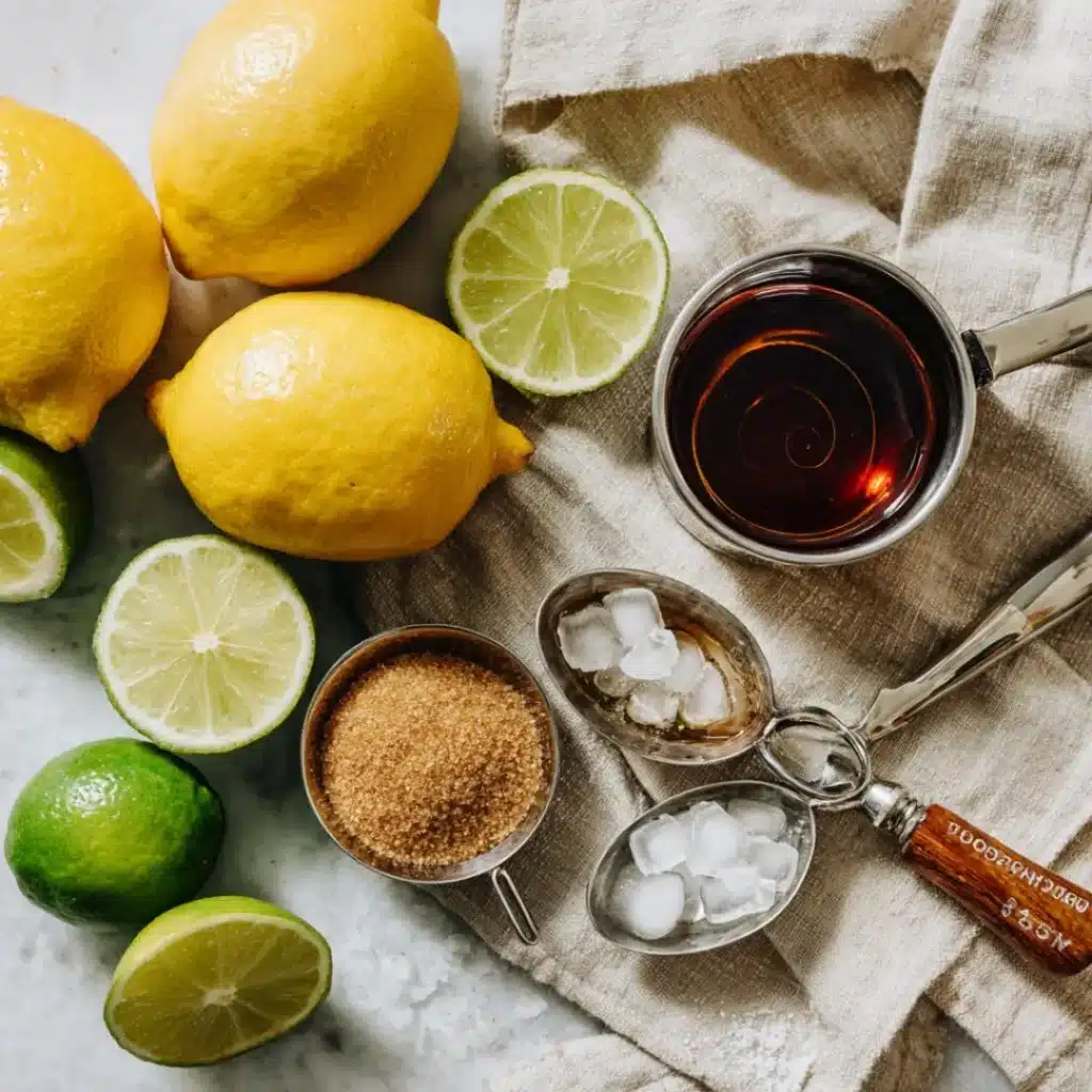 Ingredients for Caribbean Lemonade on a kitchen counter