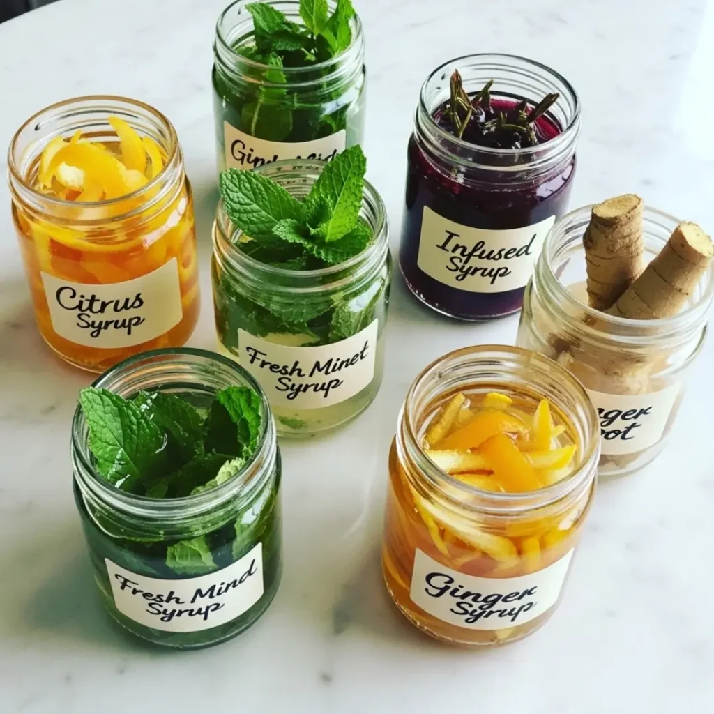 Simple Syrup 101: Complete Beginner’s Guide Simple Syrup A small tray of infused simple syrups: lemon peel, mint, and ginger