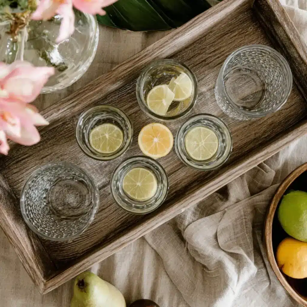 Three glasses of Caribbean Lemonade with ice, mint, and lime slices