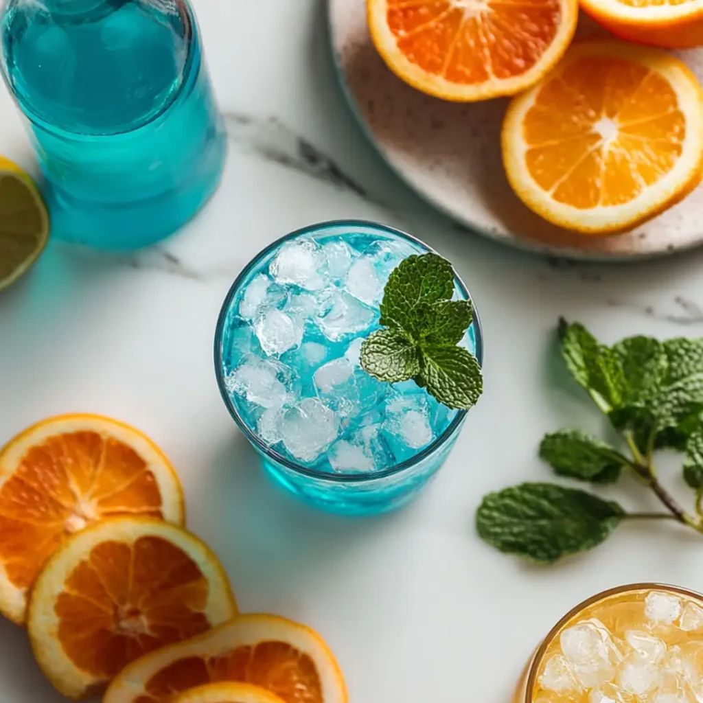 Blue Citrus Cooler Recipe (A Sunny Sip Without the Buzz) Blue Citrus Cooler Recipe Ingredients for Blue Citrus Cooler laid out on a counter Blue Citrus Cooler Recipe