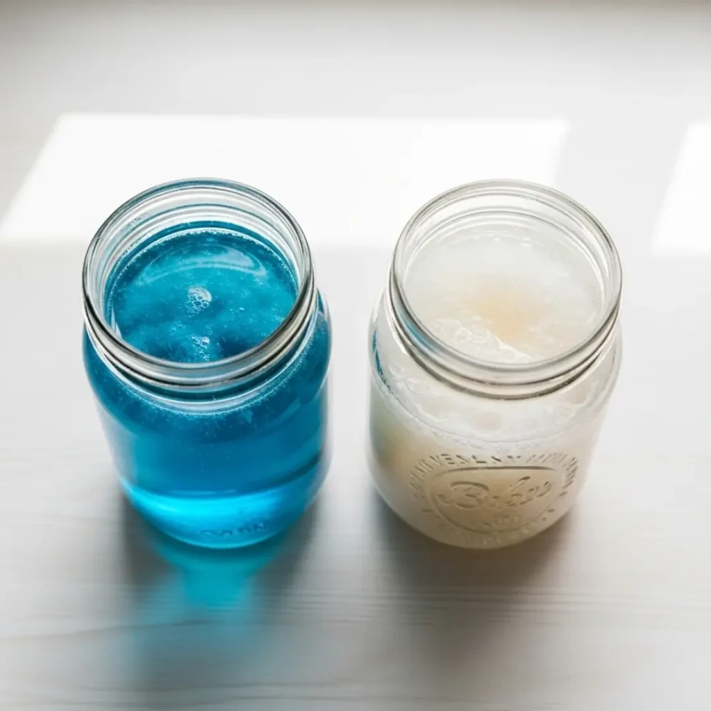 Cloudy vs clear syrup jars on the counter