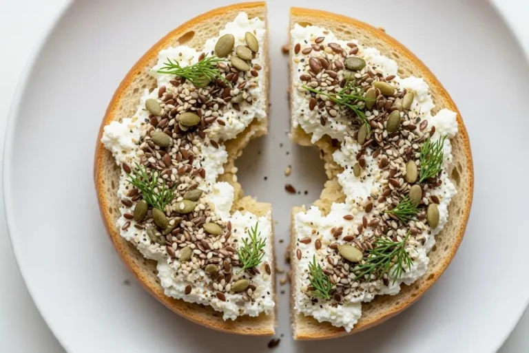 Protein bagel with herb and seed topping
