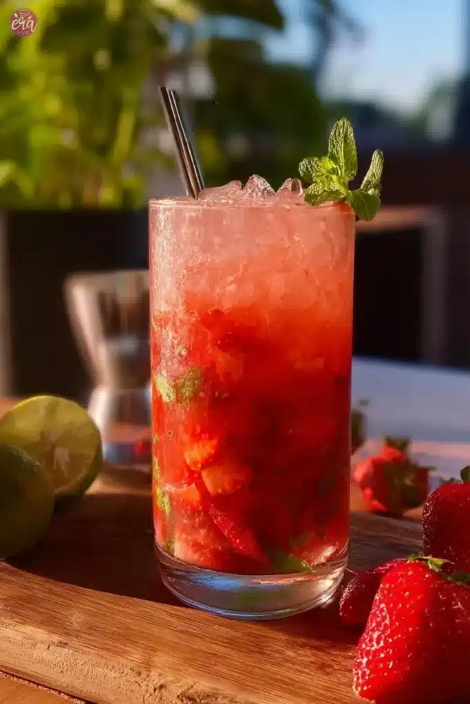 Sparkling Strawberry Lime Mocktail Refreshing Non-Alcoholic Drink