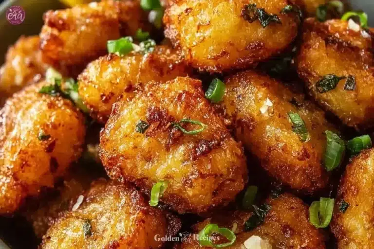 Crispy air fryer lemon chicken bites garnished with fresh herbs.