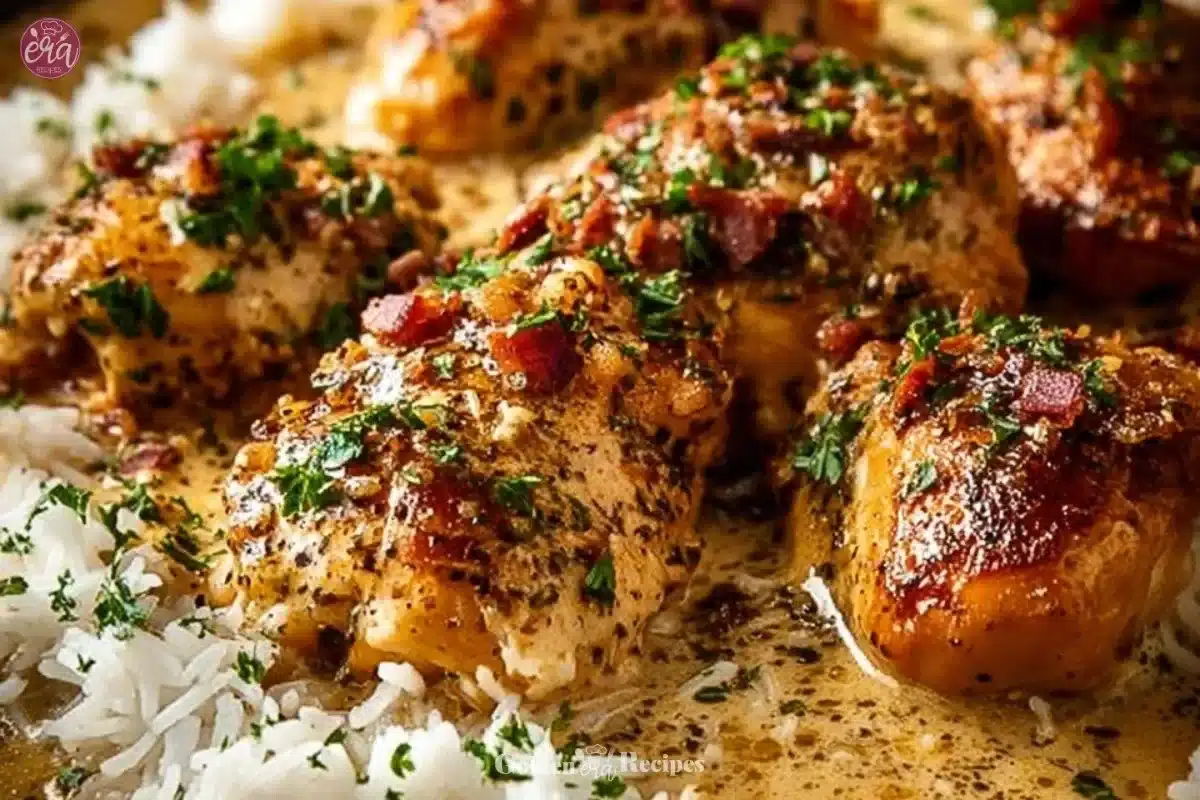 Delicious smothered chicken served over rice with rich gravy