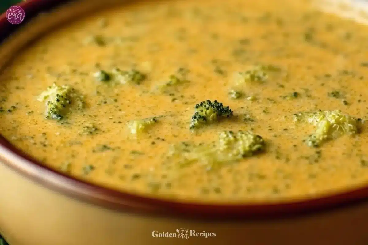 Delicious bowl of Copycat Panera Broccoli Cheddar Soup with fresh ingredients