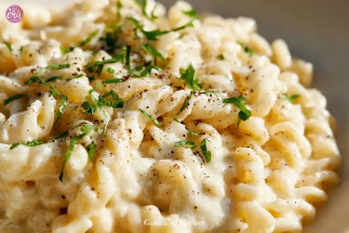 Delicious Cottage Cheese Alfredo served on a plate with garnished herbs