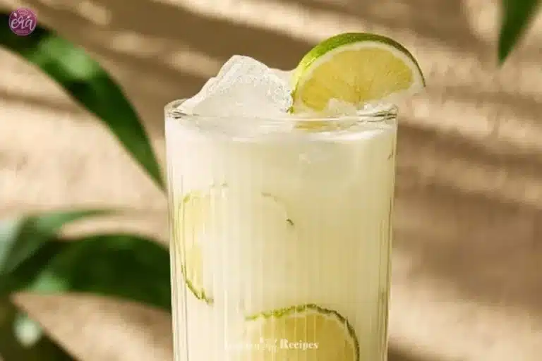 Creamy Coconut Milk Brazilian Lemonade 12 Creamy coconut milk Brazilian lemonade served in a glass with a lime wedge