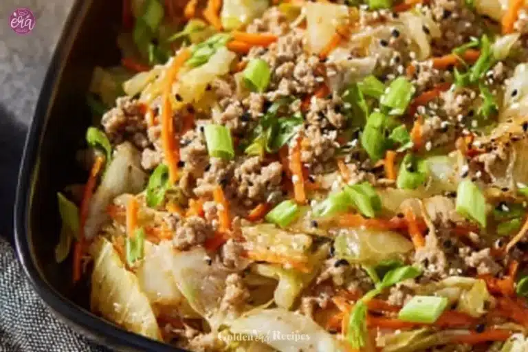Delicious Egg Roll in a Bowl with fresh vegetables and savory pork