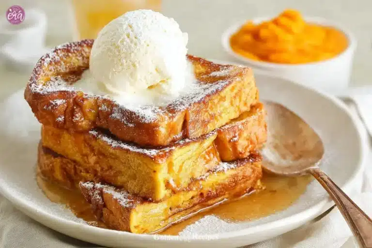 Five Minute Pumpkin French Toast 6 Five minute pumpkin French toast served with syrup and whipped cream