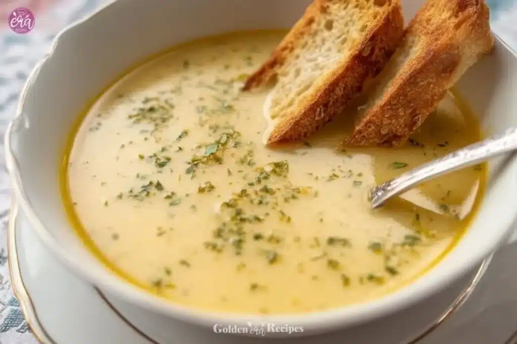 French Country Garlic Soup: A Timeless Recipe to Warm the Soul 1 A bowl of French Country Garlic Soup garnished with herbs and croutons