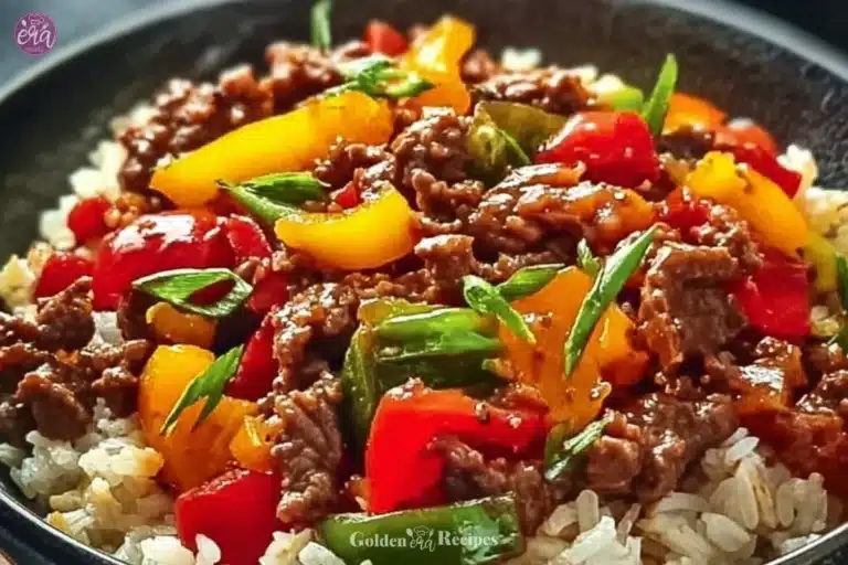 Healthy Beef and Pepper Rice Bowl 7 Healthy Beef and Pepper Rice Bowl with colorful bell peppers and rice