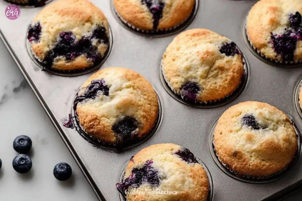 Freshly baked homemade blueberry protein muffins in a basket