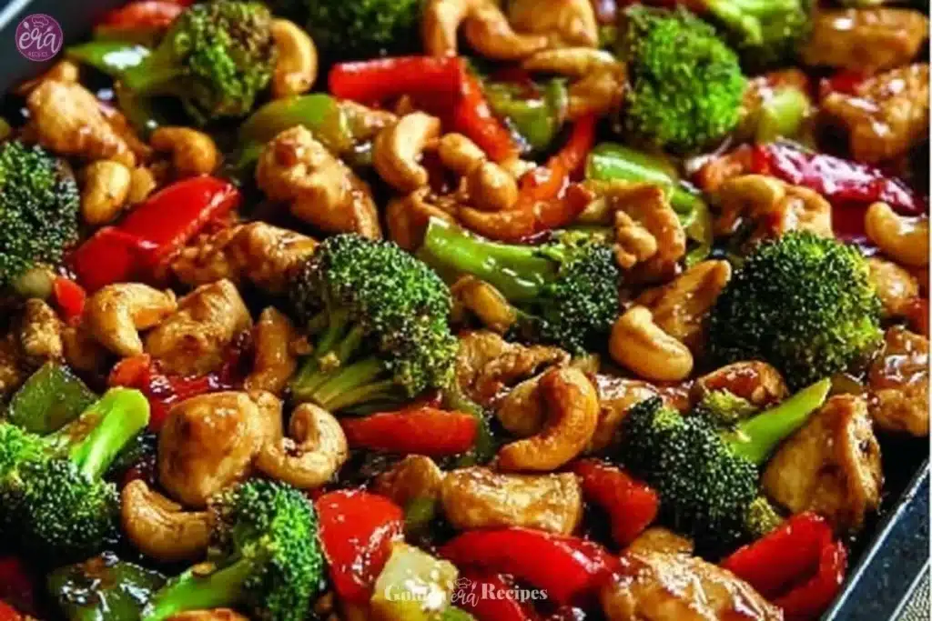 Delicious Sheet Pan Cashew Chicken with vibrant vegetables on a baking tray
