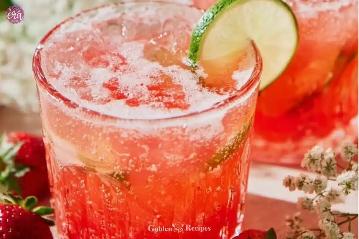 Refreshing Strawberry Lime Mocktail Margarita in a glass with strawberries and lime