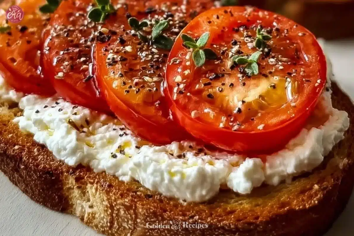 Healthy Tomato and Cottage Cheese Toast recipe with fresh ingredients
