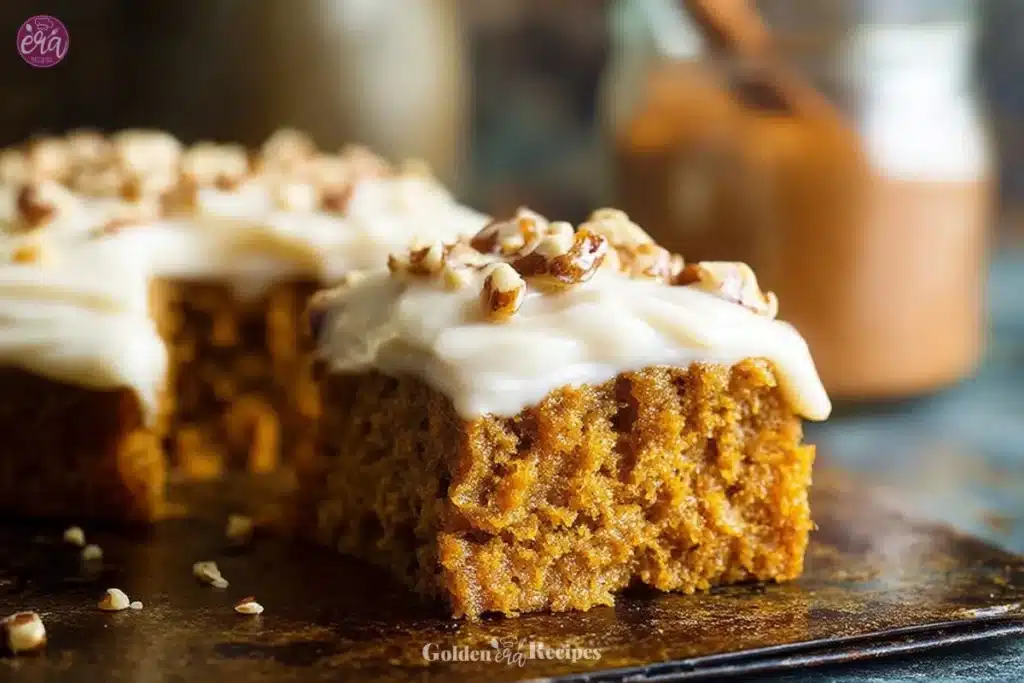 Delicious Vegan Pumpkin Blondies topped with spices and chocolate chips