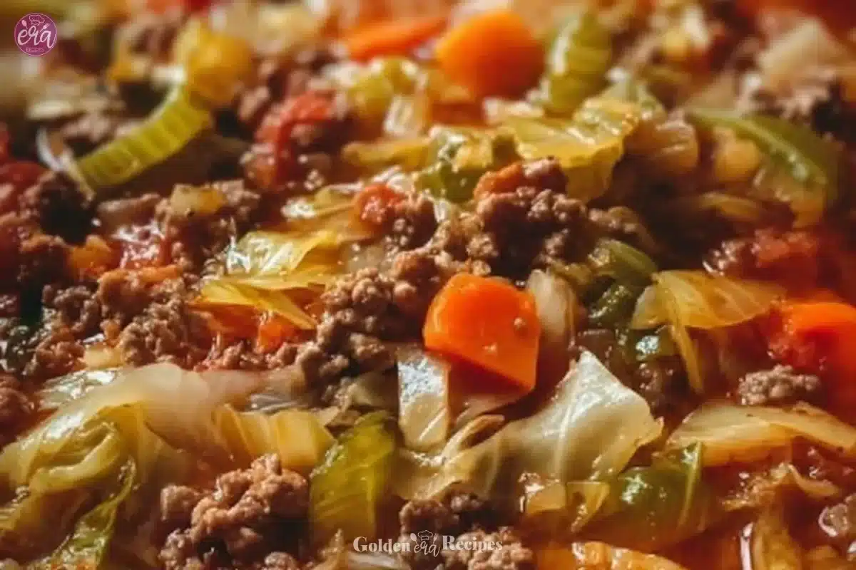 Bowl of healthy Weight Watchers cabbage soup with fresh vegetables