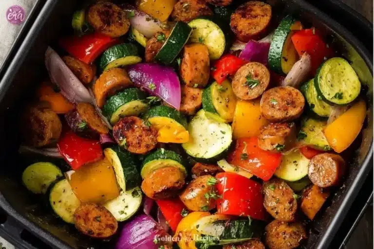 10 minute air fryer chicken sausage and veggies dish