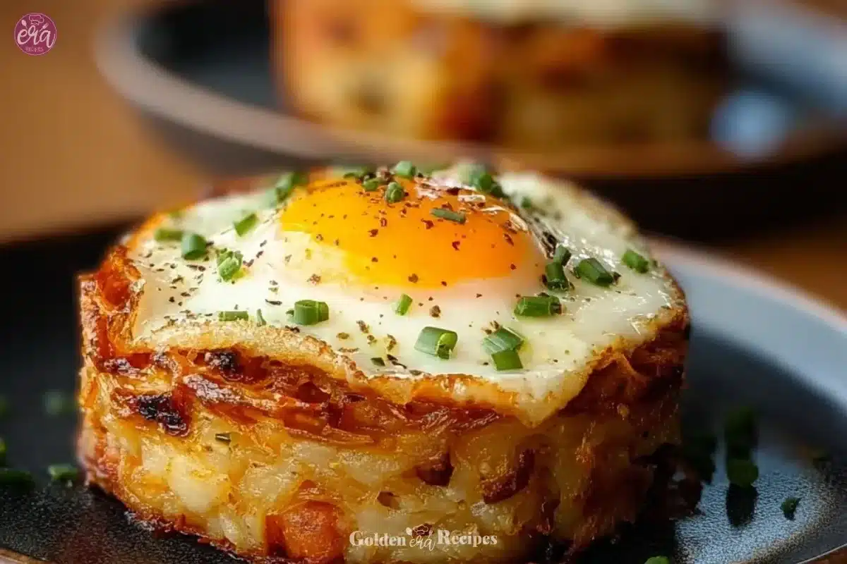 Baked Eggs Napoleon dish served in a stylish brunch setting