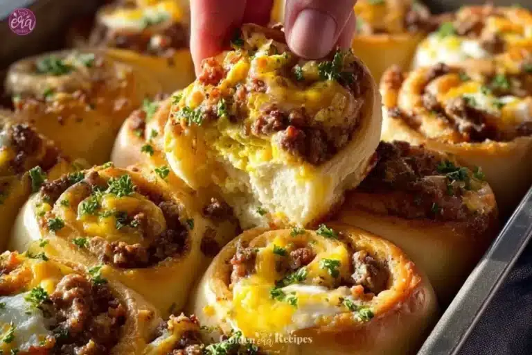 Freshly baked breakfast rolls filled with savory ingredients.