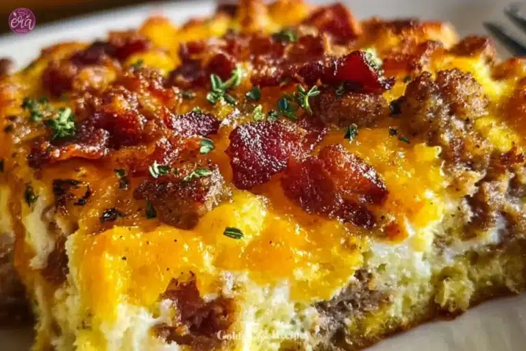 Crack Breakfast Casserole filled with eggs, cheese, and savory ingredients