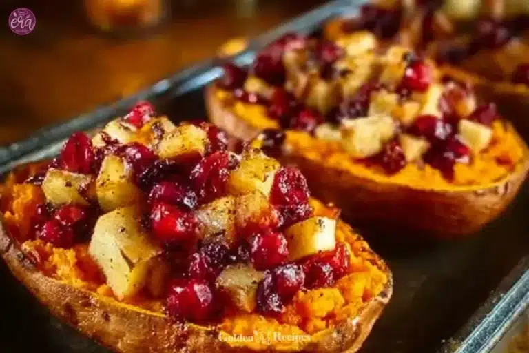 Cranberry Apple Twice-Baked Sweet Potatoes 11 Cranberry apple twice-baked sweet potatoes topped with a crispy pecan crust
