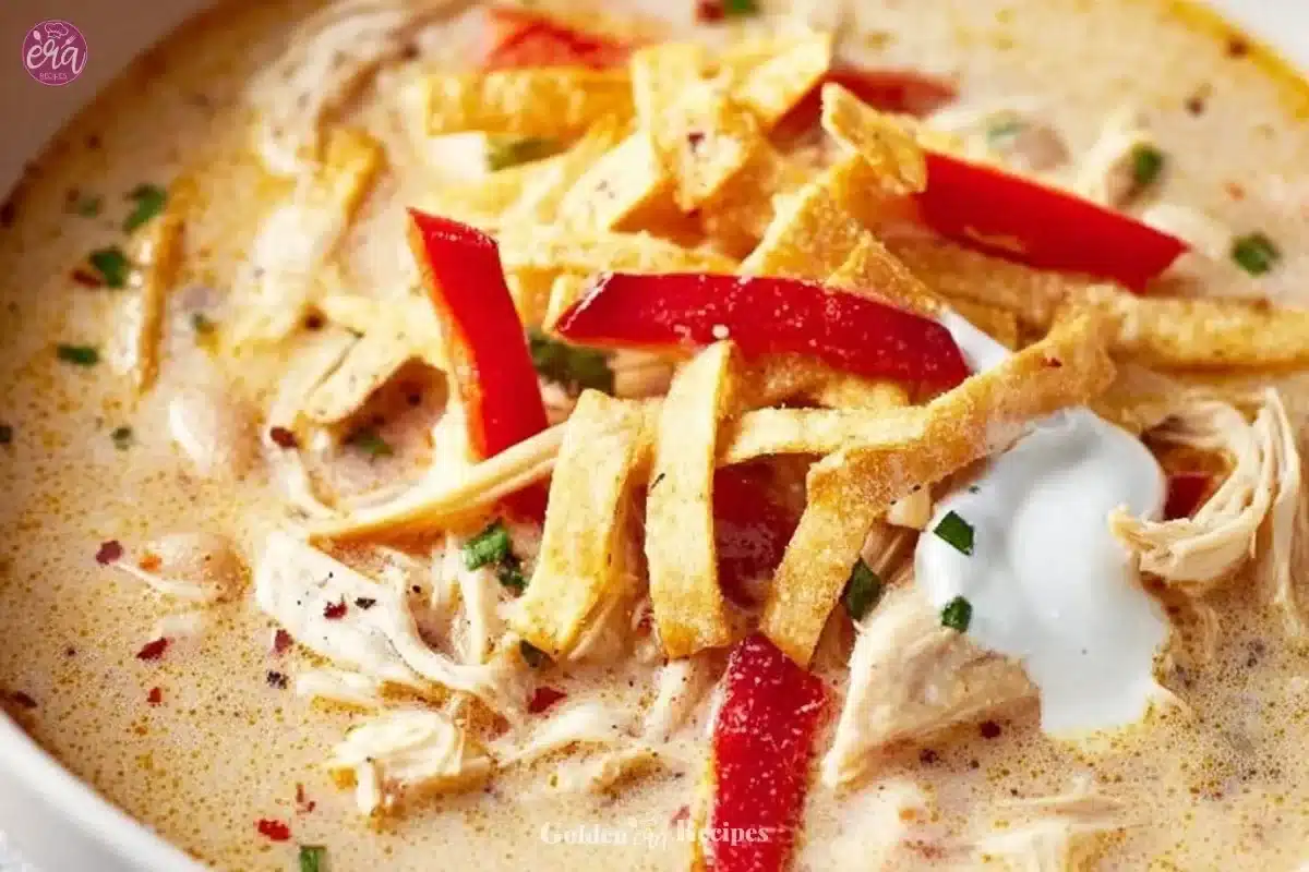 Bowl of easy white chicken chili garnished with cilantro and avocado