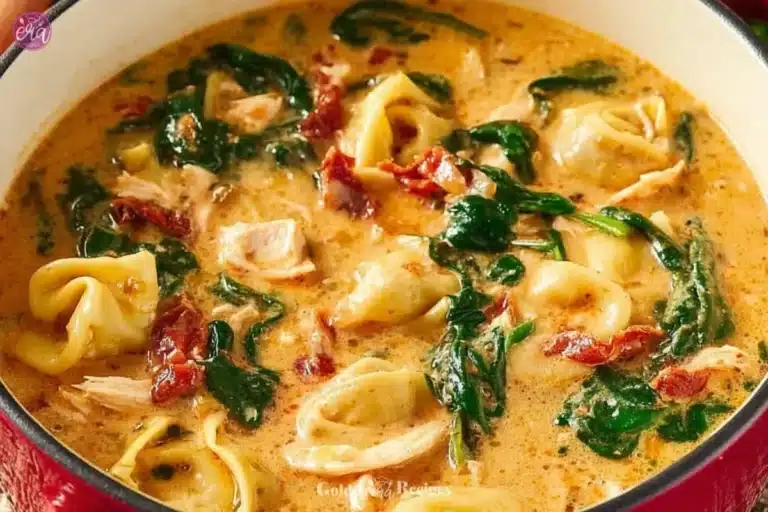 Bowl of Marry Me Tuscan Chicken Soup featuring tender chicken and vegetables.