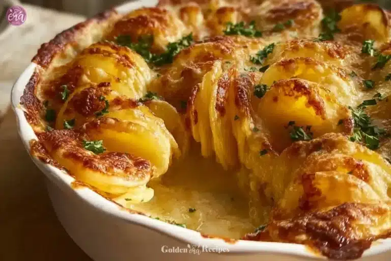 Deliciously baked gratin potatoes with creamy layers and crispy cheese topping