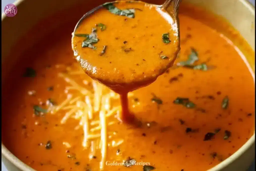 Homemade Tomato Basil Soup 1 Bowl of homemade tomato basil soup garnished with fresh basil leaves.