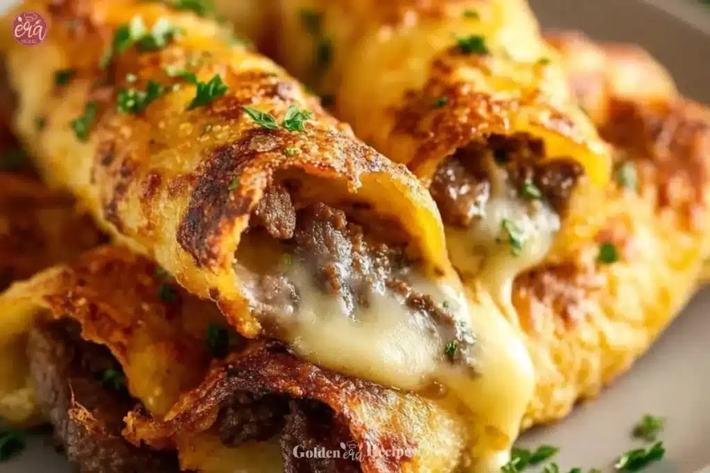 Keto Philly Cheesesteak Rolls 1 Keto Philly Cheesesteak Rolls served on a plate, garnished and ready to eat.