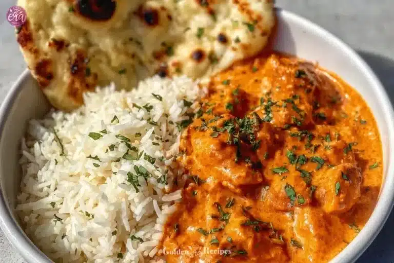 Delicious quick and easy homemade butter chicken served with rice
