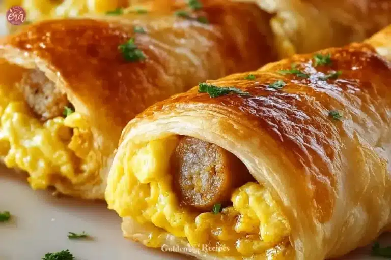 Sausage egg breakfast roll-ups ready to serve on a plate
