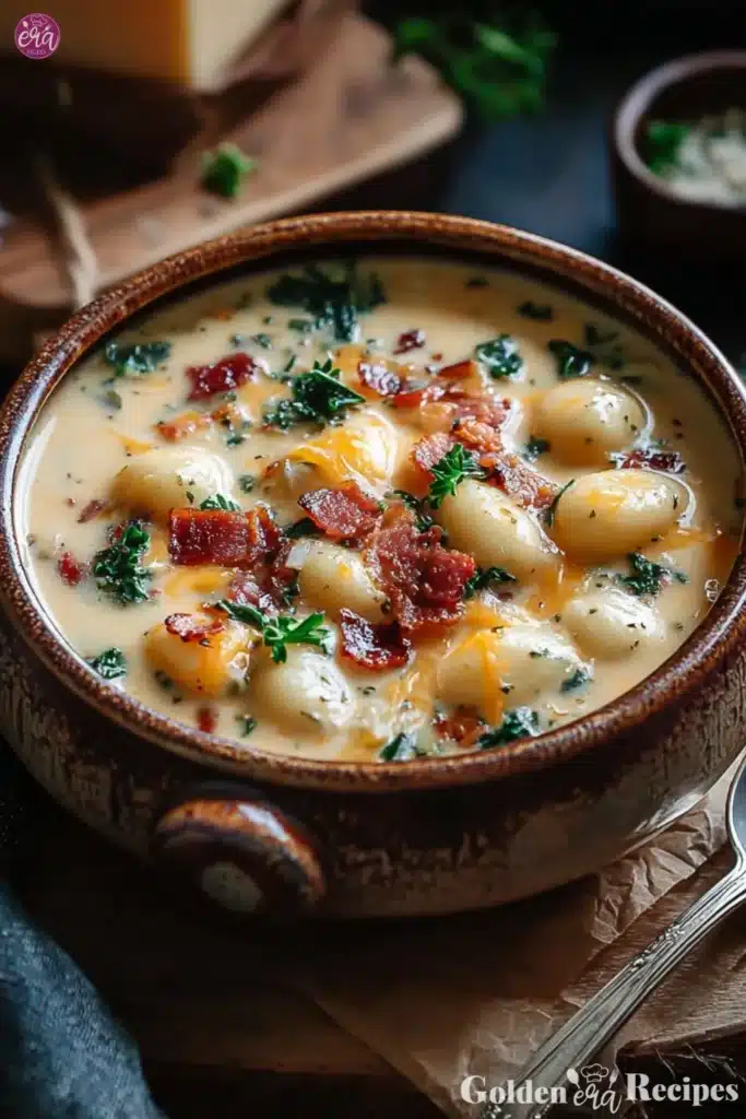 easy Bacon Cheddar Gnocchi Soup recipe