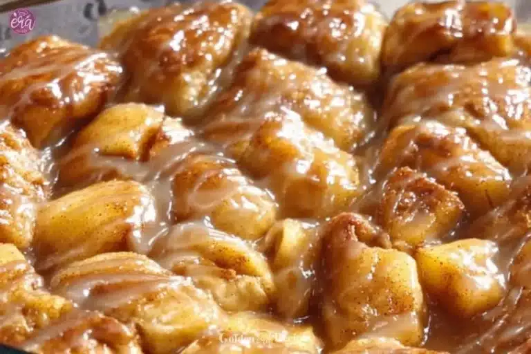 Delicious Apple Pie Bubble Up dessert in a baking dish.