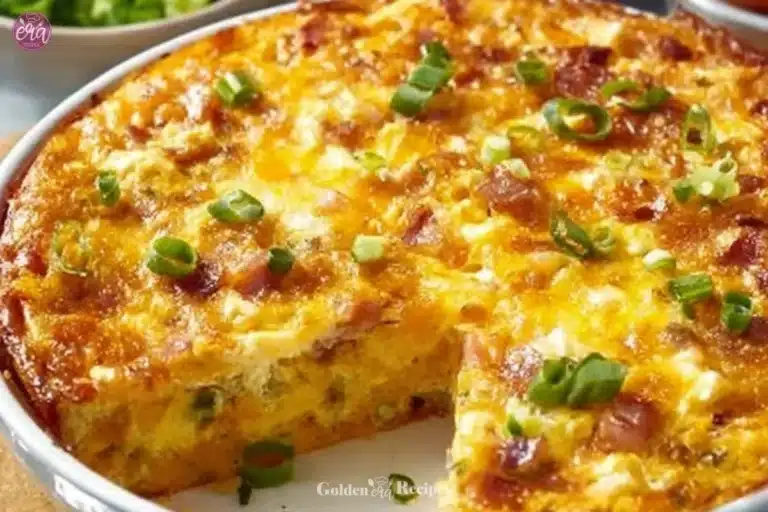 Delicious and hearty breakfast casserole served on a plate, ideal for brunch.
