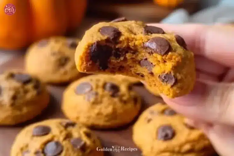 Freshly baked pumpkin chocolate chip cookies on a cooling rack