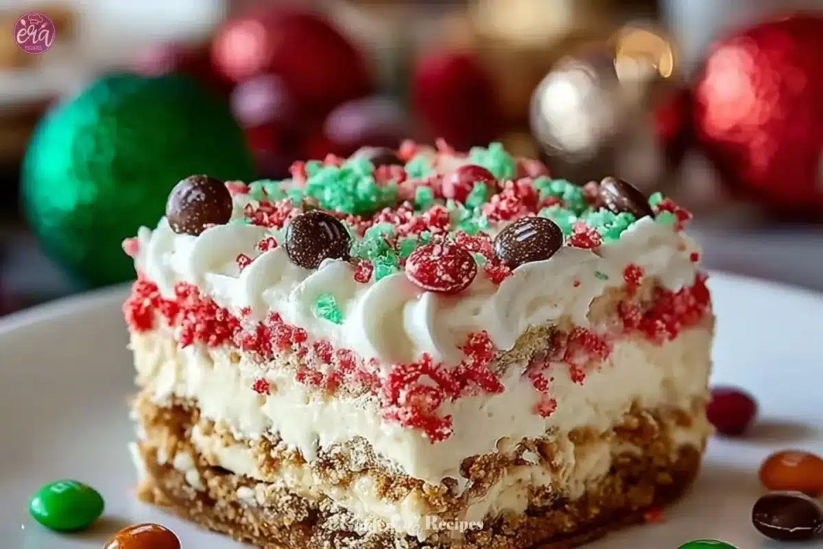 Delicious Christmas Dessert Lasagna with layers of festive flavors