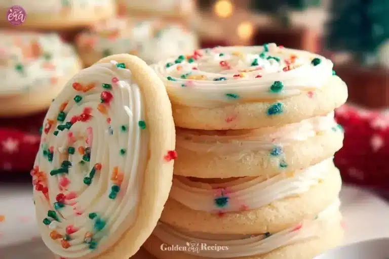 Decorated Christmas sugar cookies inspired by Crumbl recipe.